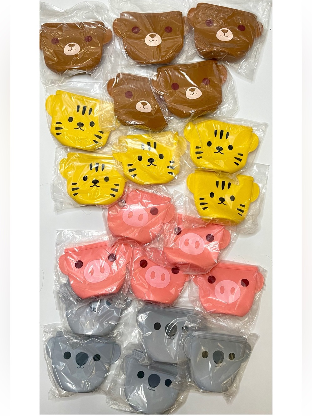 Bulk Set of 20 Animal Silicone Reusable Snack Bags Bear Tiger Pig Koala Kids